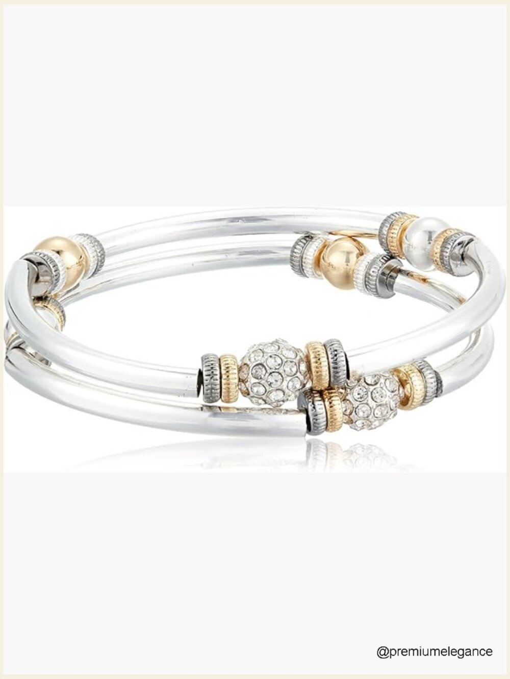 2 Row Stretch Tri Tone Bangle with Crystal Accents